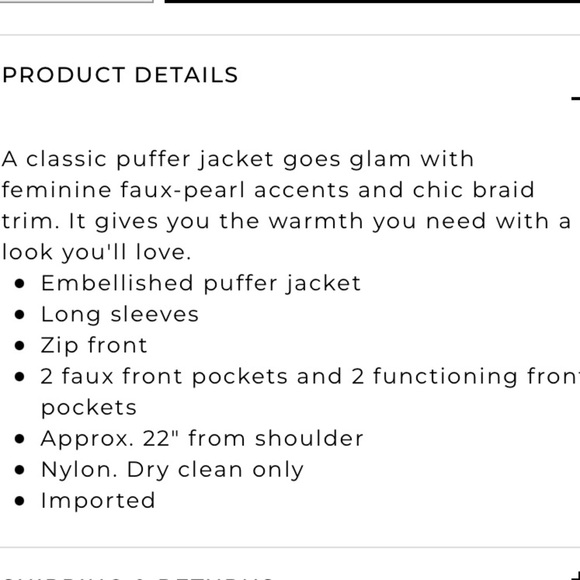 New White House Black Market Embellished Puffer Jacket - Picture 5 of 6